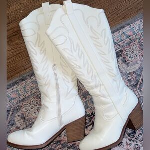 ALTRD STATE . Knee High Wide Calf  White Cowboy Boots